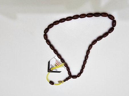 Omari İmzalı Sertifikalı Alman Faturan Sıkma Kehribar Tesbih 12,8x7,3 mm Arpa Kesim
