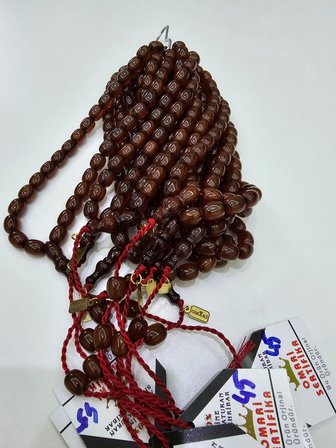 Omari İmzalı Sertifikalı Alman Faturan Sıkma Kehribar Tesbih 8,5x9,8 mm Fıçı Kesim