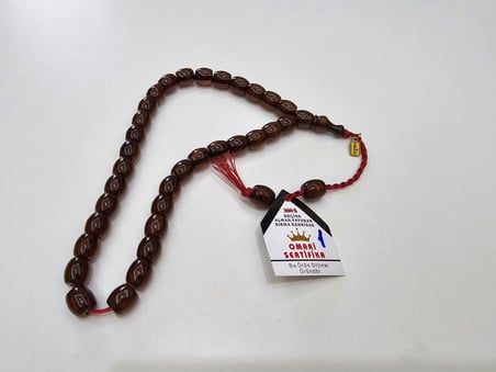 Omari İmzalı Sertifikalı Alman Faturan Sıkma Kehribar Tesbih 11,2x11,4 mm Fıçı Kesim