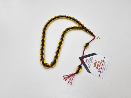 Omari İmzalı Sertifikalı Alman Faturan Sıkma Kehribar Tesbih 11x8,5 mm Beyzi Kesim