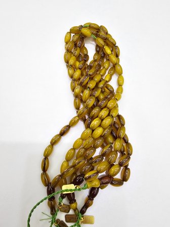 Omari İmzalı Sertifikalı Alman Faturan Sıkma Kehribar Tesbih 7x12 mm Arpa Kesim