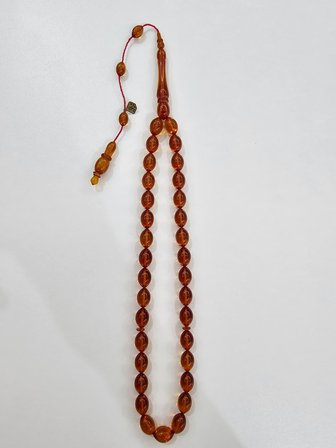 Han Faturan Hasan Ayhan İmzalı Kehribar Tesbih 8 x 12,5 mm Beyzi Kesim
