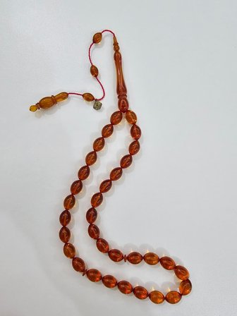 Han Faturan Hasan Ayhan İmzalı Kehribar Tesbih 8 x 12,5 mm Beyzi Kesim