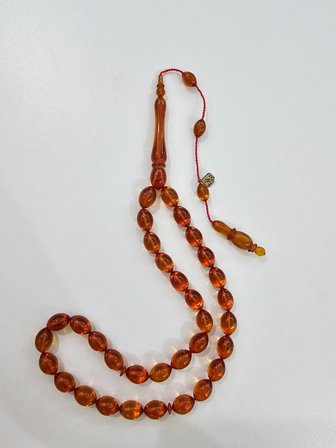 Han Faturan Hasan Ayhan İmzalı Kehribar Tesbih 8 x 12,5 mm Beyzi Kesim