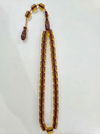 Muhammed Azazi Usta İşçilikli Sıkma Kehribar Tesbih Kesme Kesim (9 x 10,5 mm)