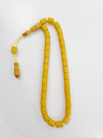 Muhammed Azazi Usta İşçilikli Sıkma Kehribar Tesbih Kesme Kesim (9 x 11 mm)