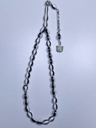 Siyah Beyaz Metal Alpaga Özel Tasarım Taraftar Tesbihi (9 x 7 mm)