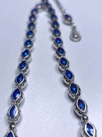 Mavi Mineli Metal Alpaka Özel Tasarım Ağır Tesbih (11 x 8 x 6 mm)