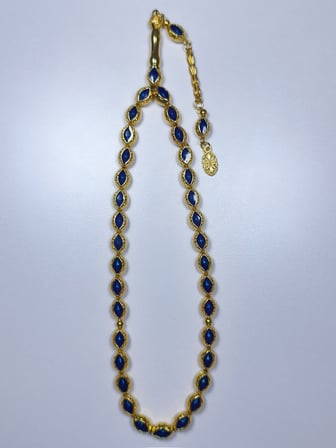 Mavi Mineli Sarı Metal Alpaka Özel Tasarım Ağır Tesbih (11 x 8 x 6 mm)