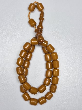Muhammed Azazi Usta İşçilikli Sıkma Kehribar Tesbih Teker Kesim (9 x 10 mm)