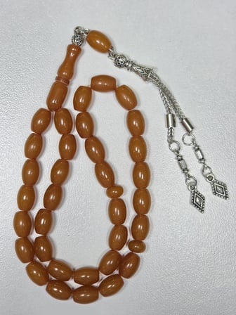 Mışmışi Renk Sıkma Kehribar Tesbih Püsküllü Fıçı Kesim (7 x 10 mm)