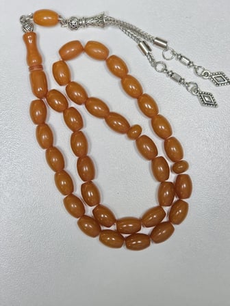 Mışmışi Renk Sıkma Kehribar Tesbih Püsküllü Fıçı Kesim (7 x 10 mm)