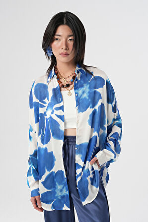 KADIN BÜYÜK ÇİÇEK DESENLİ OVERSİZE GÖMLEK