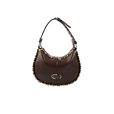 Silver Polo  Kadın Omuz Çantası 1263-48568 SILVER POLO BAYAN ÇANTASI M105 KAHVE-MAT LEOPAR TABA