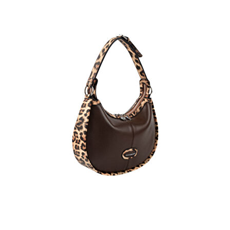 Silver Polo  Kadın Omuz Çantası 1263-48568 SILVER POLO BAYAN ÇANTASI M105 KAHVE-MAT LEOPAR TABA