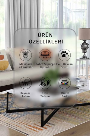 Yıkanabilir Kaymaz Taban Dijital Baskılı Halı ve Yolluk – Leke Tutmaz Salon & Mutfak Halısı