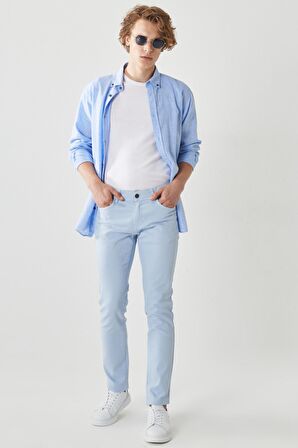 Erkek Mavi 360 Derece Her Yöne Esneyen Rahat Slim Fit Dar Kesim Pantolon