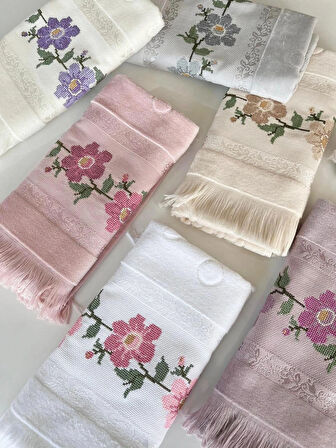 MYSOFT 50X90 RENKLİ NAKIŞLI HAVLU - ÇİÇEK