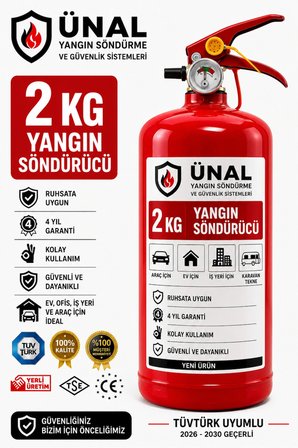 2 kg Yangın Söndürücü Tüpü Ruhsata Uygun TÜVTÜRK Uyumlu 2026-2030 TSE CE Belgeli 4 Yıl