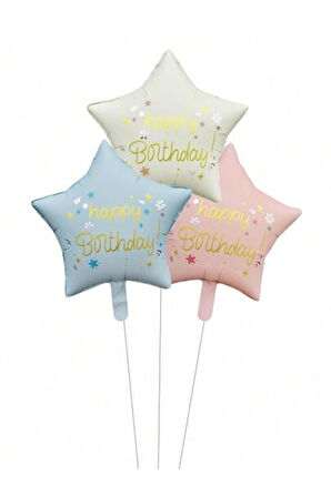 3 LÜ HAPPY BIRTHDAY BASKILI YILDIZ FOLYO BALON