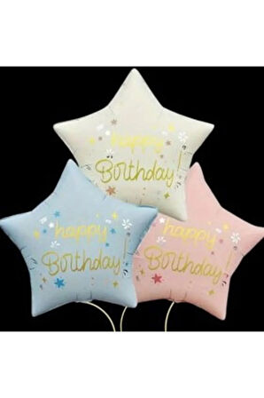 3 LÜ HAPPY BIRTHDAY BASKILI YILDIZ FOLYO BALON