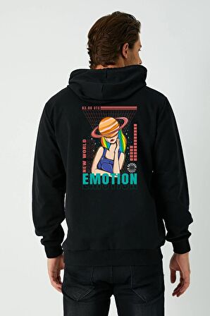 3 Iplik Kapüşonlu Oversize Kalıp Hoodie Emotion Lady Tasarımlı Unisex Sweatshirt