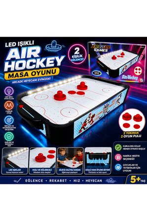 LED Işıklı Masaüstü Air Hockey Oyunu 50x30 cm – 2 Kişilik Hava Hokeyi Arcade Oyun Seti