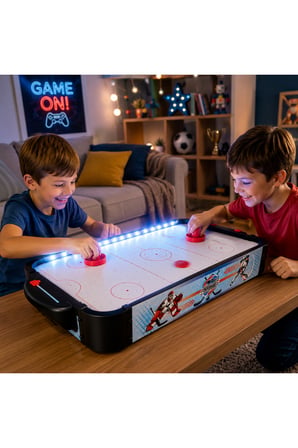 LED Işıklı Masaüstü Air Hockey Oyunu 50x30 cm – 2 Kişilik Hava Hokeyi Arcade Oyun Seti