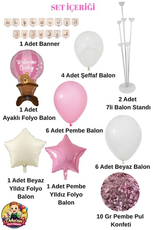 Dehaparty Hoş Geldin Bebeğim Baby Shower Hastane Odası Süsleme Seti Pembe Beyaz 22 Parça