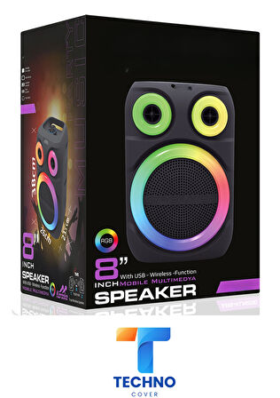 Bluetooth Özellikli Ses Bombası 8 Inch Rgb Işıklı Speaker (KLN-200)