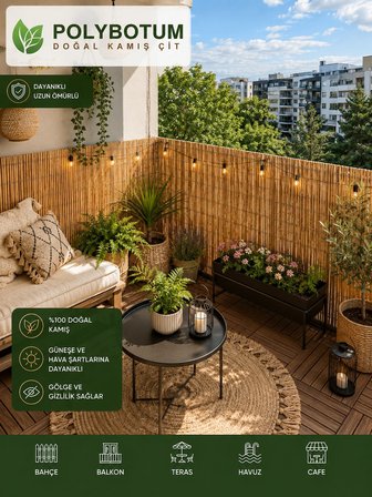 POLYBOTUM Premium Doğal Kamış Hasır Balkon Çiti 60x300 cm | Sık Dokuma | Dayanıklı | Bahçe, Teras ve Balkon İçin Dekoratif Gizlilik Çiti