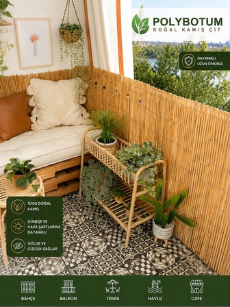 POLYBOTUM Premium Doğal Kamış Hasır Balkon Çiti 60x300 cm | Sık Dokuma | Dayanıklı | Bahçe, Teras ve Balkon İçin Dekoratif Gizlilik Çiti