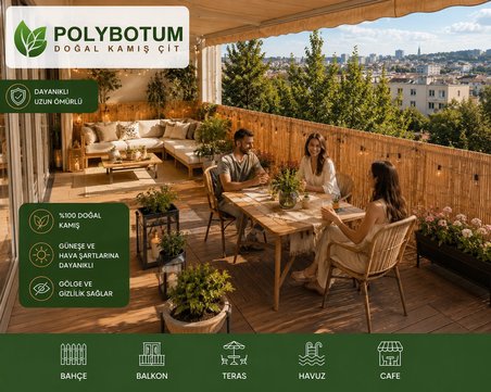 POLYBOTUM Premium Doğal Kamış Hasır Balkon Çiti 70x300 cm | Sık Dokuma | Dayanıklı | Bahçe, Teras ve Balkon İçin Dekoratif Gizlilik Çiti
