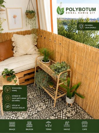POLYBOTUM Premium Doğal Kamış Hasır Balkon Çiti 70x300 cm | Sık Dokuma | Dayanıklı | Bahçe, Teras ve Balkon İçin Dekoratif Gizlilik Çiti
