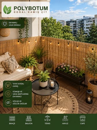 POLYBOTUM Premium Doğal Kamış Hasır Balkon Çiti 80x300 cm | Sık Dokuma | Dayanıklı | Bahçe, Teras ve Balkon İçin Dekoratif Gizlilik Çiti