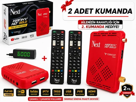 Next Kanky HD Gold Full HD Uydu Alıcısı  2. Kumanda Hediye  YouTube IPTV Destekli  WiFi Destekli  TKGS  HDMI  USB  Çanaklı  Çanaksız Kullanım