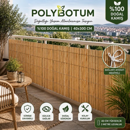 polybotum premium doğal kamış hasır balkon çiti 40x300 cm | sık dokuma | dayanıklı | bahçe, teras ve balkon i̇çin dekoratif gizlilik çiti