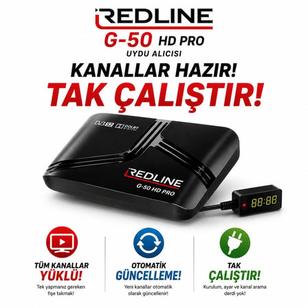 TAK ÇALIŞTIR TÜM KANALLAR AYARLI FULL HD UYDU ALICI REDLİNE G50 HD PRO
