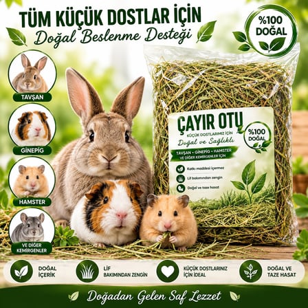 Doğal Çayır Otu Tavşan Ginepig Hamster Kemirgen Yemi – Kurutulmuş Lifli Katkısız Ot 1000GR