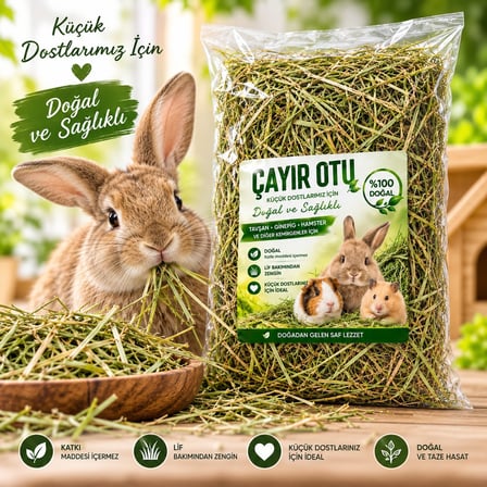 Doğal Çayır Otu Tavşan Ginepig Hamster Kemirgen Yemi – Kurutulmuş Lifli Katkısız Ot 1000GR