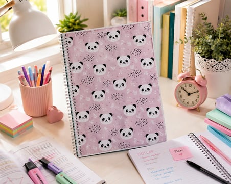 Studi A4 160 Yaprak Çizgili Spiralli Defter – Panda Desenli Okul Ders Not Defteri