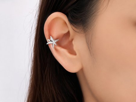 Kadın Denizyıldızı Figürlü Kulak Manşeti Beyaz Renk Şık Ear Cuff Küpe Takı Aksesuar