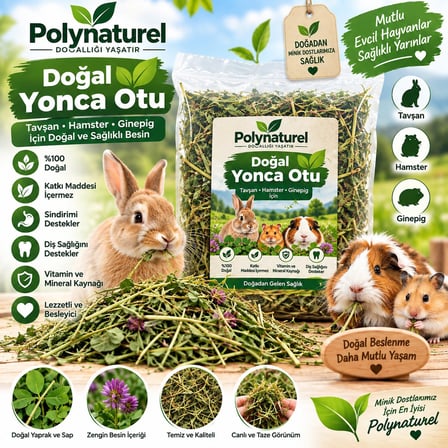 polynaturel doğal yonca otu 1000 gr – tavşan, hamster, guinea pig ve kemirgenler i̇çin kuru yonca yemi