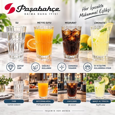 Paşabahçe 200 CC Meşrubat Bardağı Şeffaf Cam Su Meyve Suyu Limonata Bardağı