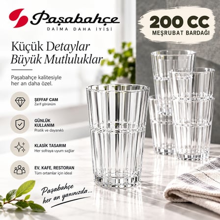 Paşabahçe 200 CC Meşrubat Bardağı Şeffaf Cam Su Meyve Suyu Limonata Bardağı
