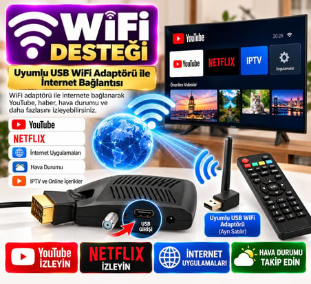 Multibox Tüplü TV Full HD Mini Gold SCART Uydu Alıcısı –  TKGS, WiFi Destekli, 5000 Kanal, 64 Uydu 