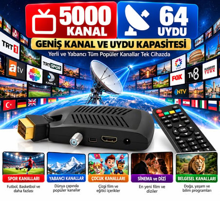 Multibox Tüplü TV Full HD Mini Gold SCART Uydu Alıcısı –  TKGS, WiFi Destekli, 5000 Kanal, 64 Uydu 
