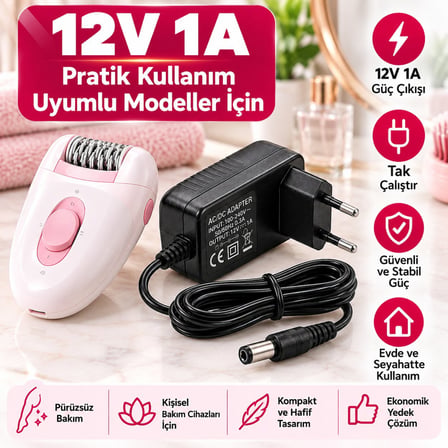 Philips Beauty Epilatör Epilasyon Ağda Kıl Alma Cihazı Uyumlu Şarj Aleti Adaptörü 12V 1A