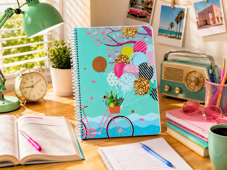 Studi A4 160 Yaprak Kareli Spiralli Defter – Bisiklet Balon Desenli Ders Defteri