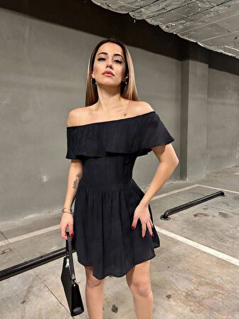 KAYIK YAKA MİNİ YAZLIK ELBİSE